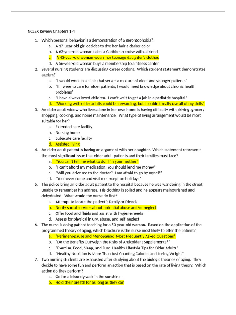 NCLEX Review: Aging and Patient Care | PDF | Chronic Condition | Nursing