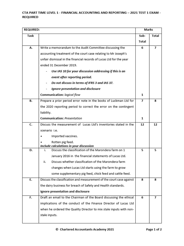 Level 1 Financial Accounting Exam 2021 | PDF | Accounting | Financial ...