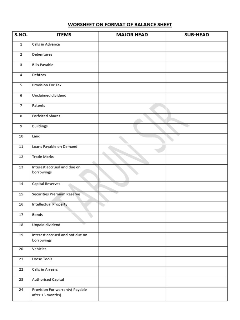 Worsheet On Format of Balance Sheet | PDF | Dividend | Interest