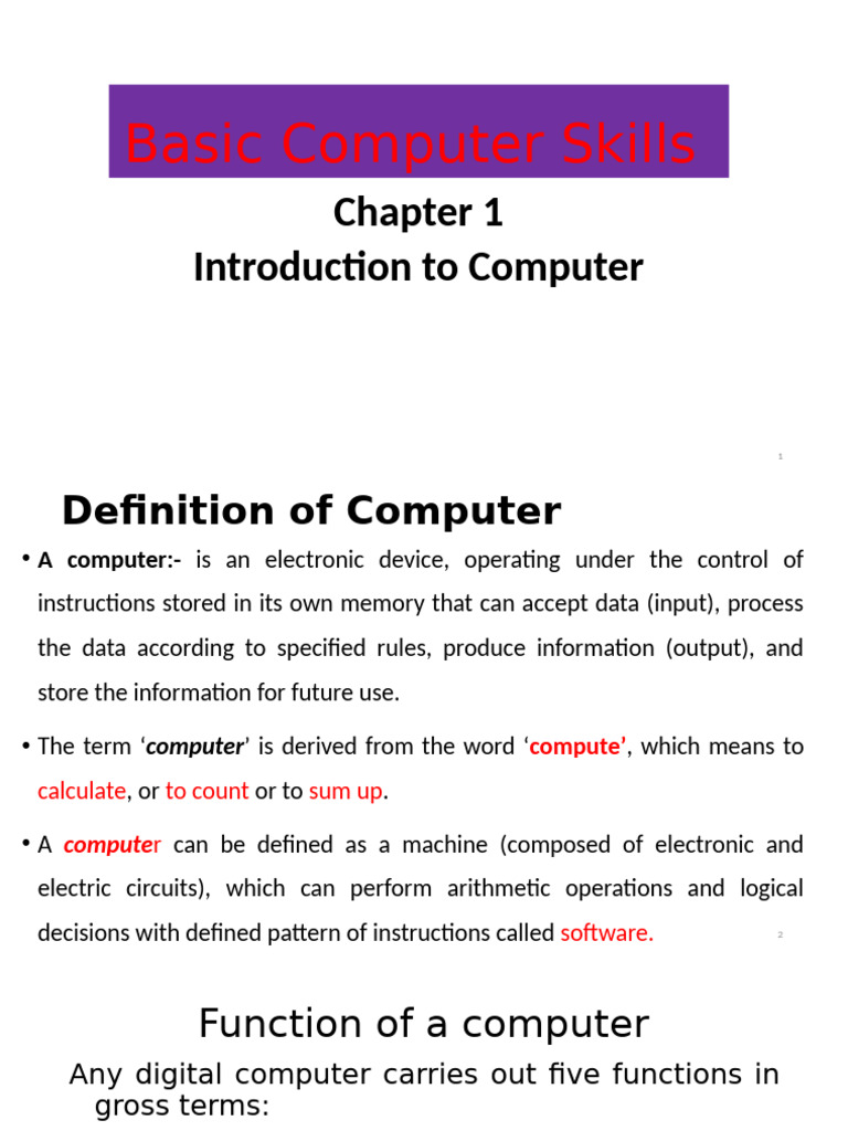 1.basic Computer Skills PPT Lecture Notes | PDF | Computer Data Storage ...