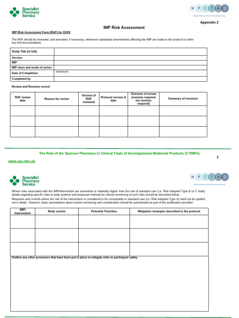 Appendix 2 IMP Risk Assessment | PDF | Risk | Clinical Trial