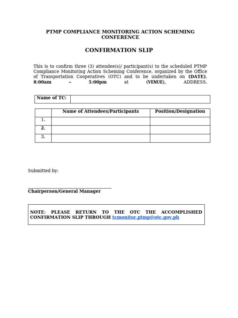 PTMP Compliance Conference Confirmation | PDF