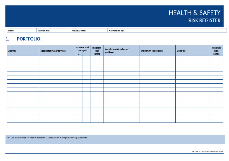 H&S Risk Register | PDF