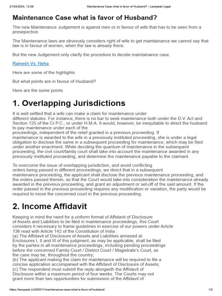 Maintenance Rights Favoring Husbands | PDF | Discovery (Law) | Alimony