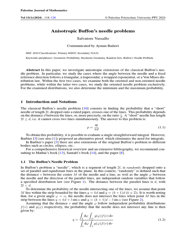 Anisotropic Buffon’s Needle Analysis | PDF | Mathematical Analysis ...