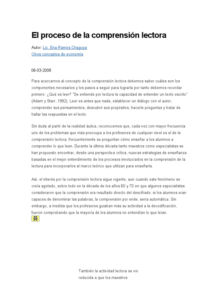 El Proceso de La Comprensión Lectora | PDF | Lectura (proceso ...