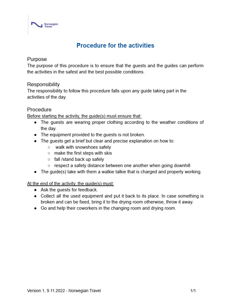 Activity Safety Procedure for Guides | PDF