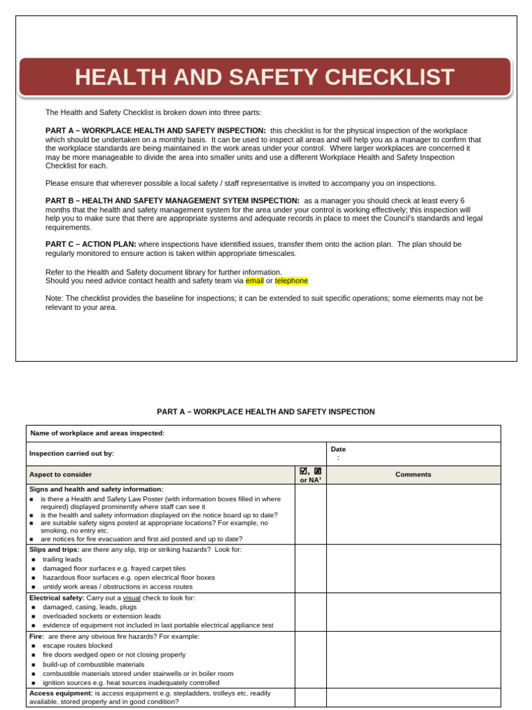 Health and Safety Inspection Checklist | PDF | Occupational Safety And ...