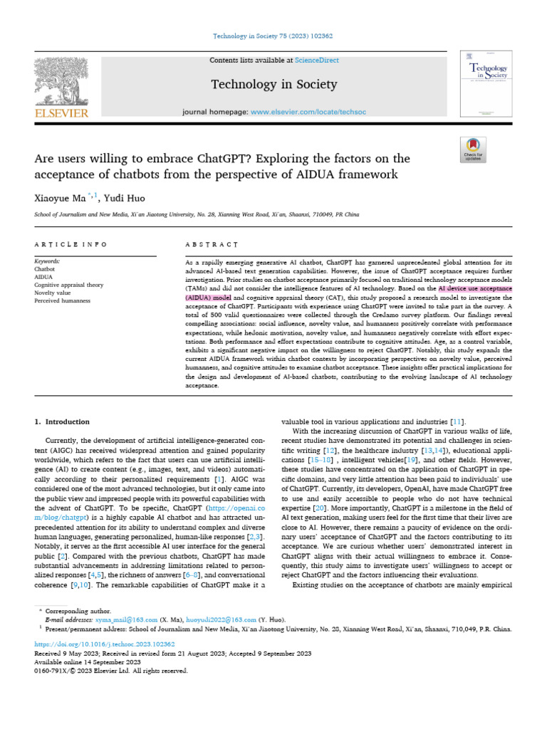 ChatGPT Acceptance Factors Explored | PDF | Attitude (Psychology ...
