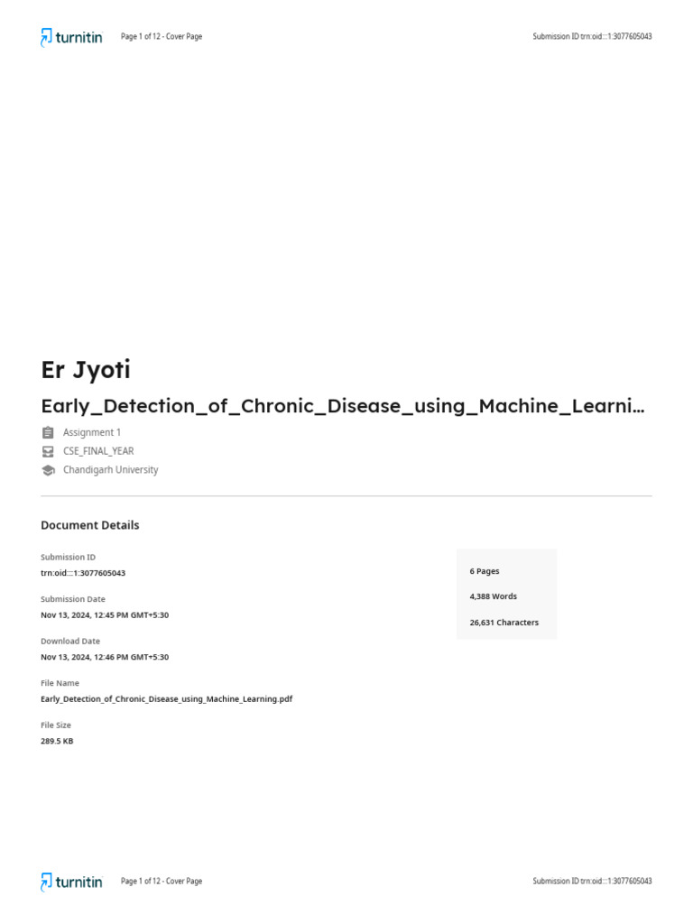 Early Detection of Chronic Disease Using Machine Learning | PDF ...