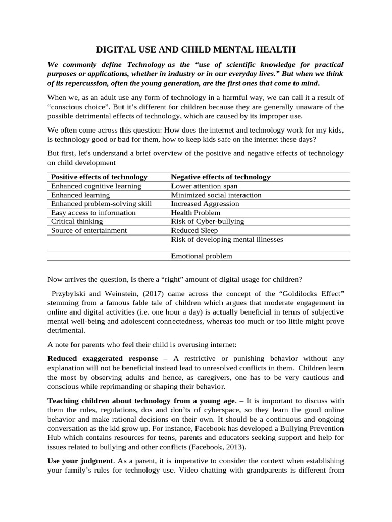 Impact of Digital Use on Child Mental Health | PDF | Mental Health ...