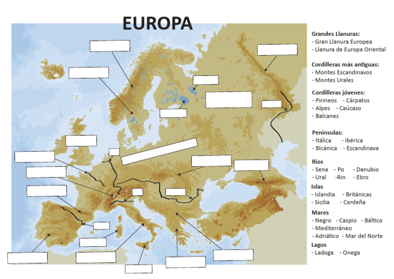Mapa físico mudo de Europa | PDF
