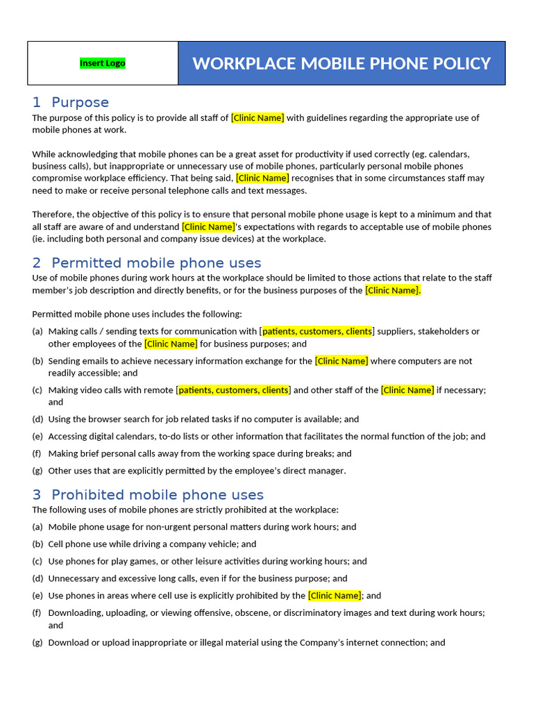 Workplace Mobile Phone Usage Policy | PDF | Telephone | Mobile Phones