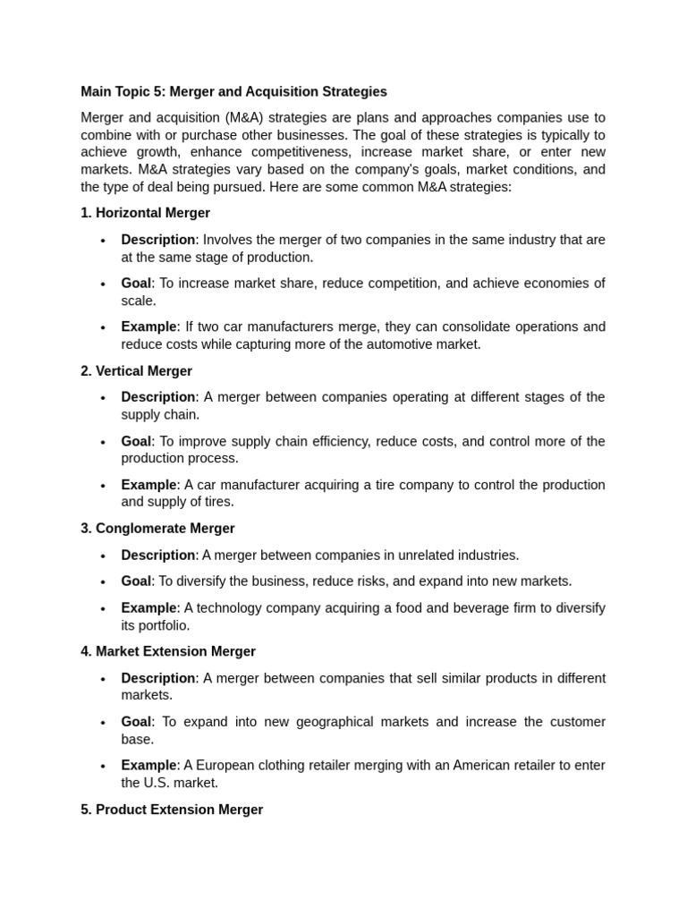 M&A Strategies: Types and Examples | PDF | Mergers And Acquisitions ...