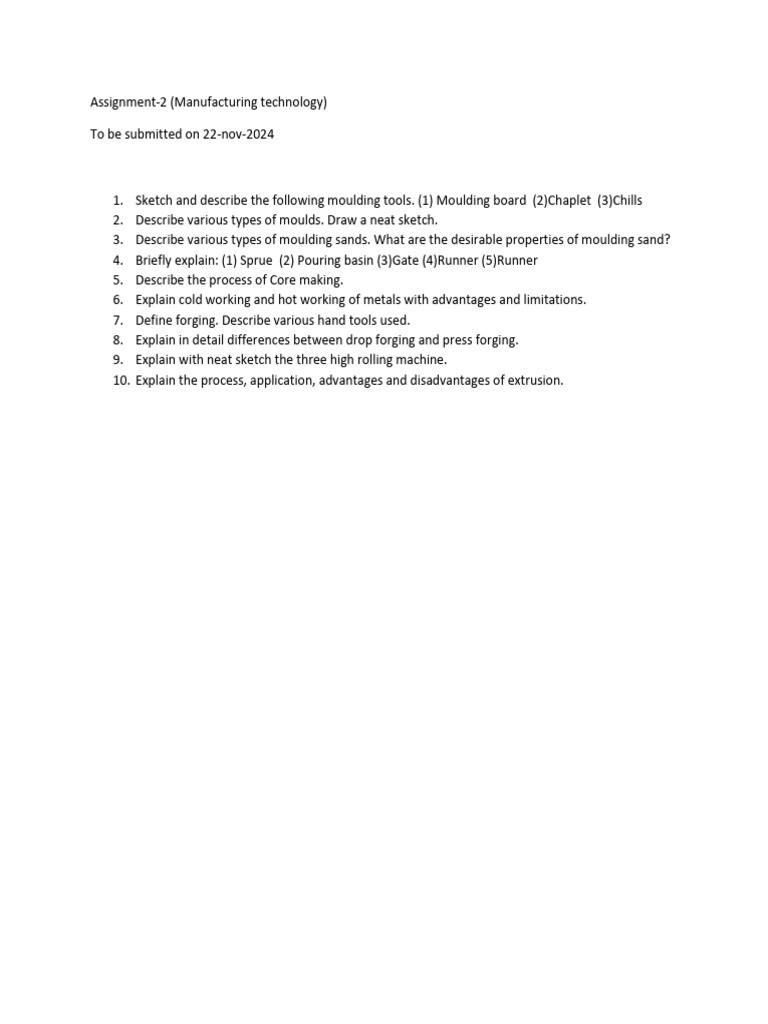Manufacturing Technology Assignment Guide | PDF