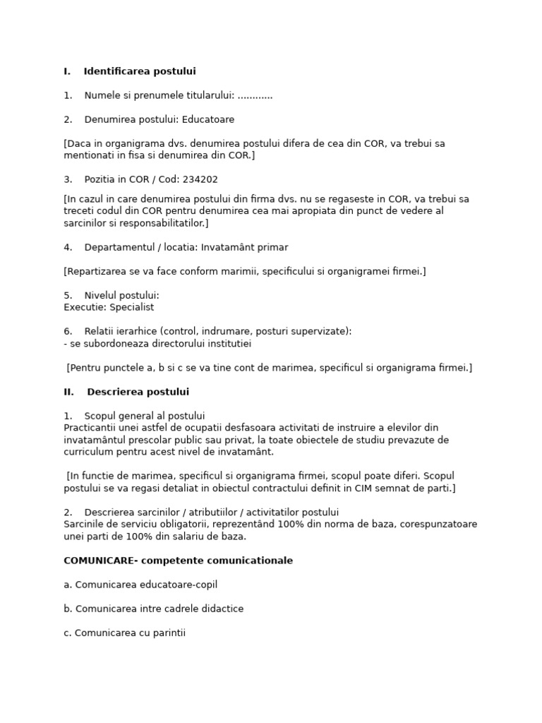 Model Fisa Post Portal Invatamant | PDF