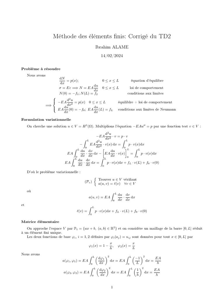 TD2 MEF - Corrigé | PDF | Méthode des éléments finis | Calcul