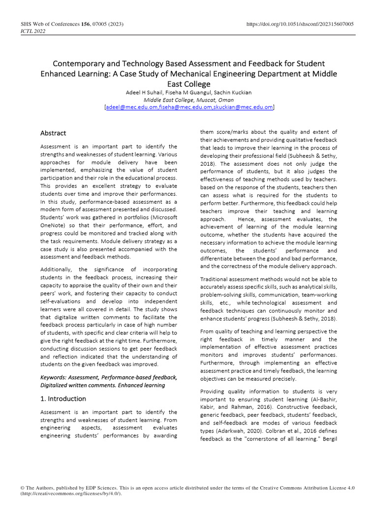 Contemporary and Technology Based Assessment and F | PDF | Educational ...
