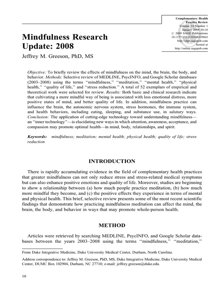 MINDFULNESS Research 2008 | PDF | Mindfulness | Dialectical Behavior ...