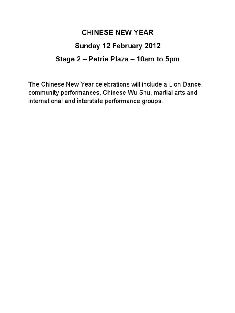 Chinese New Year Program - Stage 2 | PDF