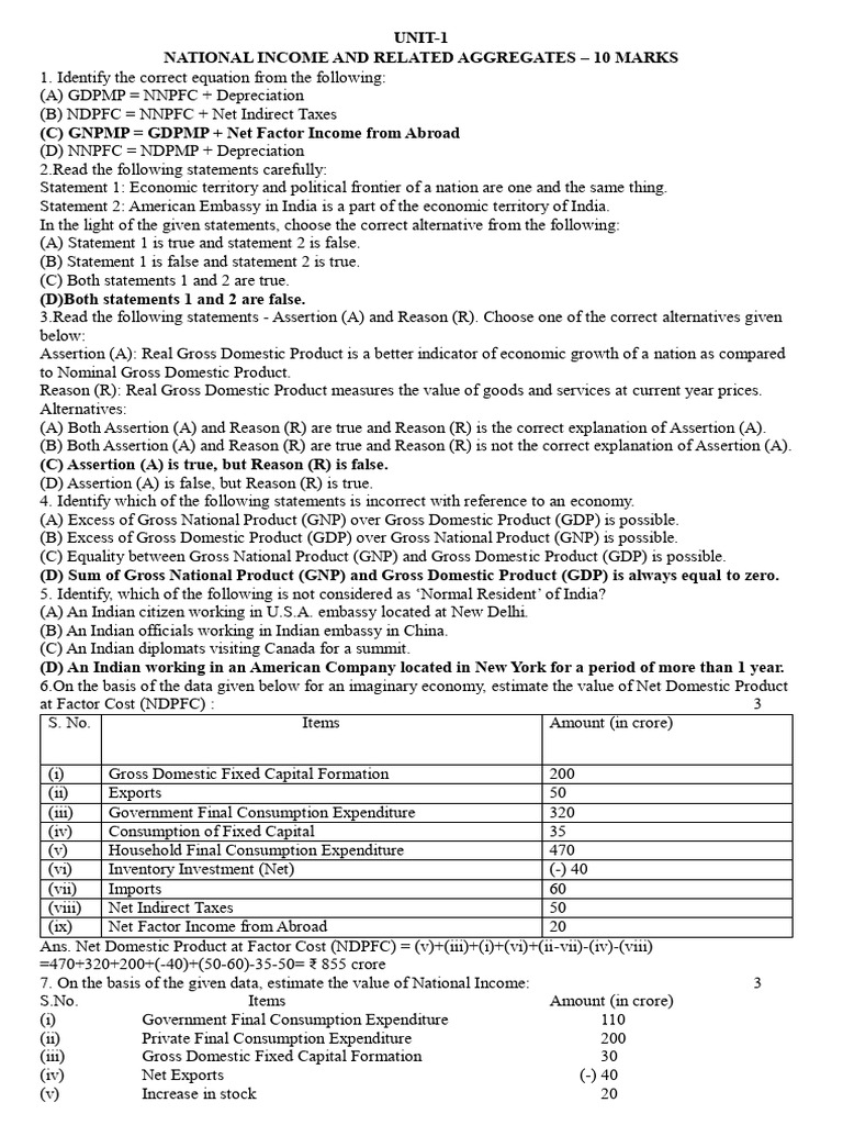 Cbse Previous Year Question 2023-24 | PDF | Gross Domestic Product ...