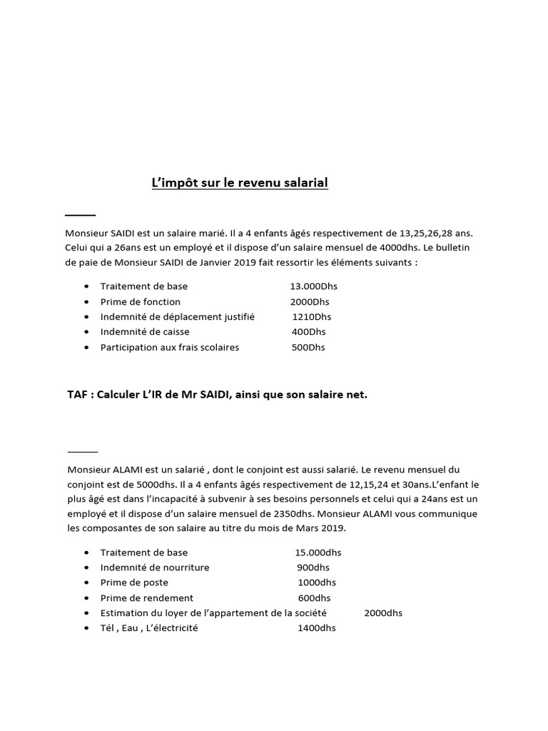 Calcul de l'IR sur revenus salariaux | PDF | Salaires | Impôt sur le revenu