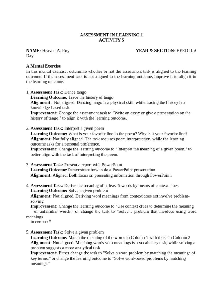 Aligning Assessment Tasks with Learning Outcomes | PDF | Learning ...