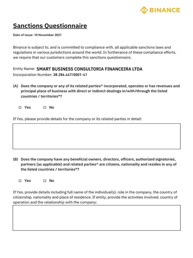 Sanctions Compliance Questionnaire | PDF | International Relations ...