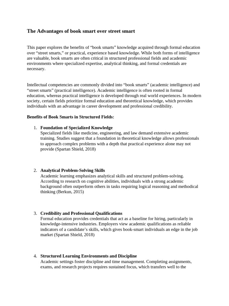 The Advantages of Book Smart Over Street Smart | PDF | Intelligence ...