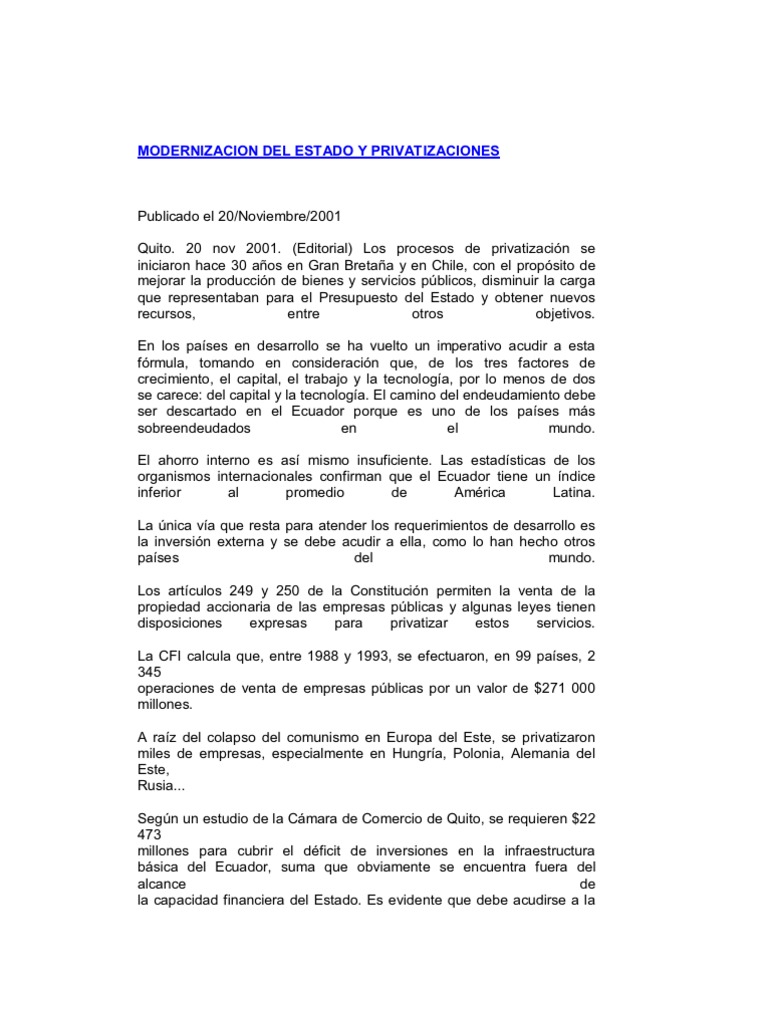 Modernizacion Del Estado y Privatizaciones | PDF | Privatización ...