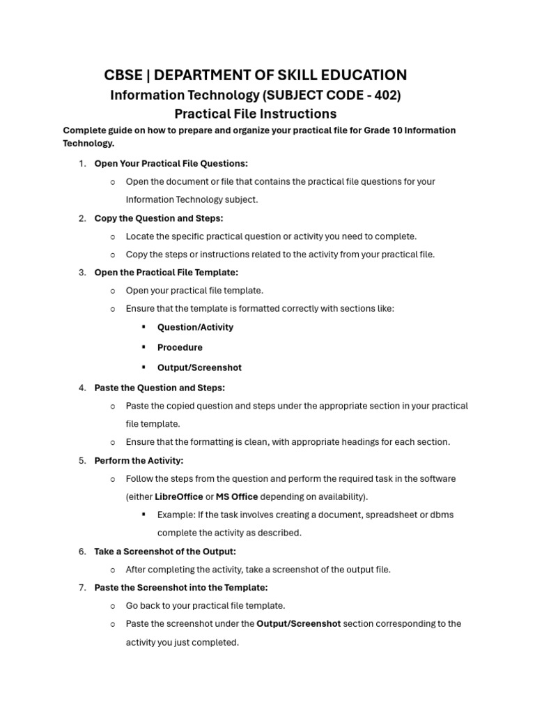 Grade 10 IT Practical File Guide | PDF | Microsoft Excel | Microsoft Word