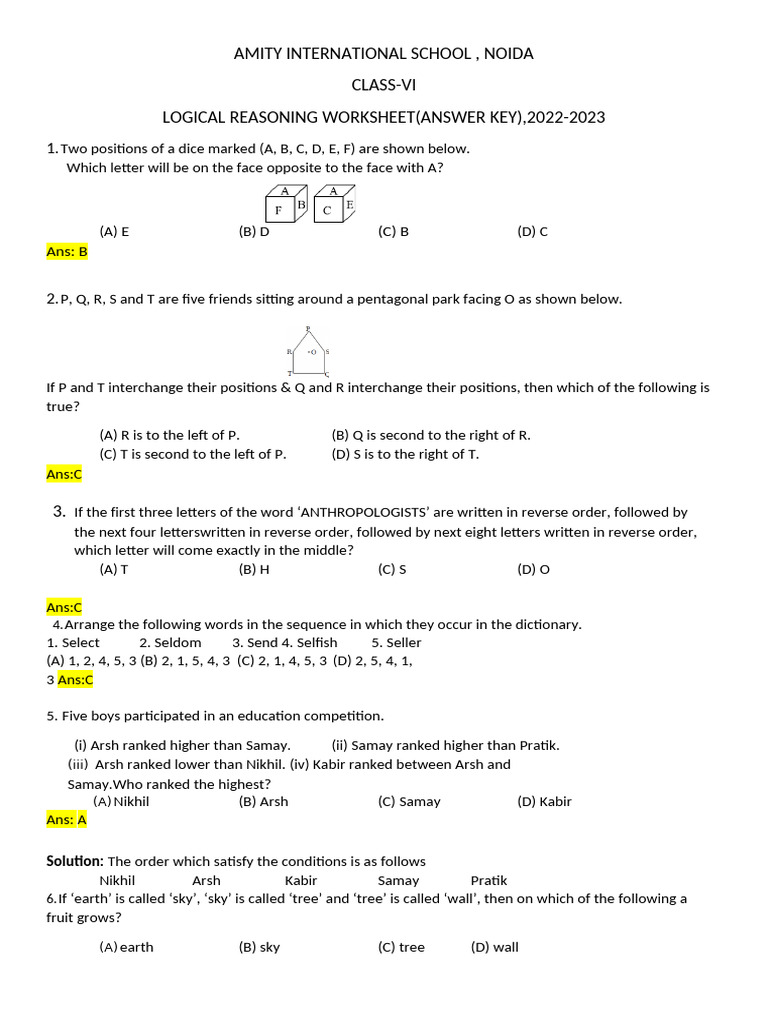 Answer Key - Logical Reasoning | PDF