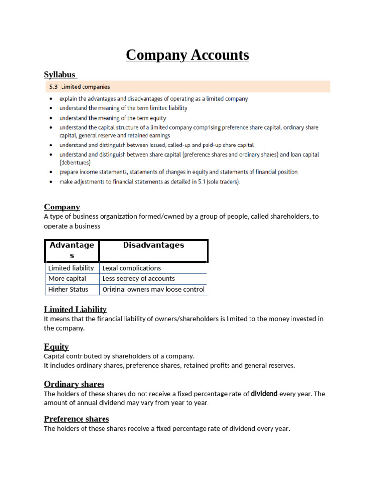 Company Accounts Overview for BBA | PDF | Dividend | Preferred Stock
