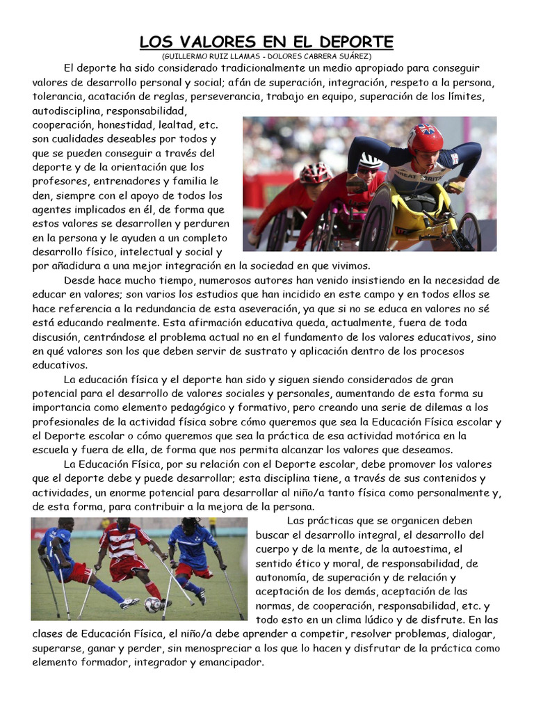 Valores en el Deporte Escolar | PDF | Deportes | Plan de estudios