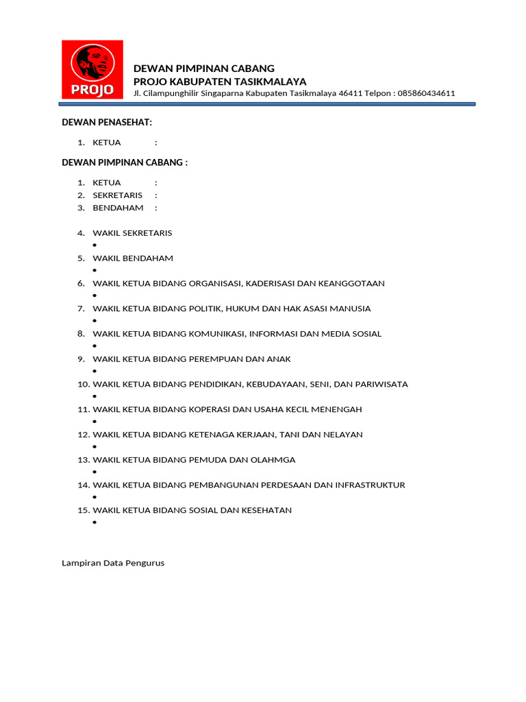 Struktur Organisasi Projo Tasikmalaya | PDF