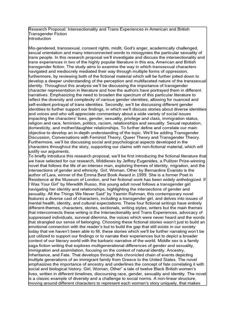 Trans Experiences in Fiction: A Study | PDF | Intersectionality ...