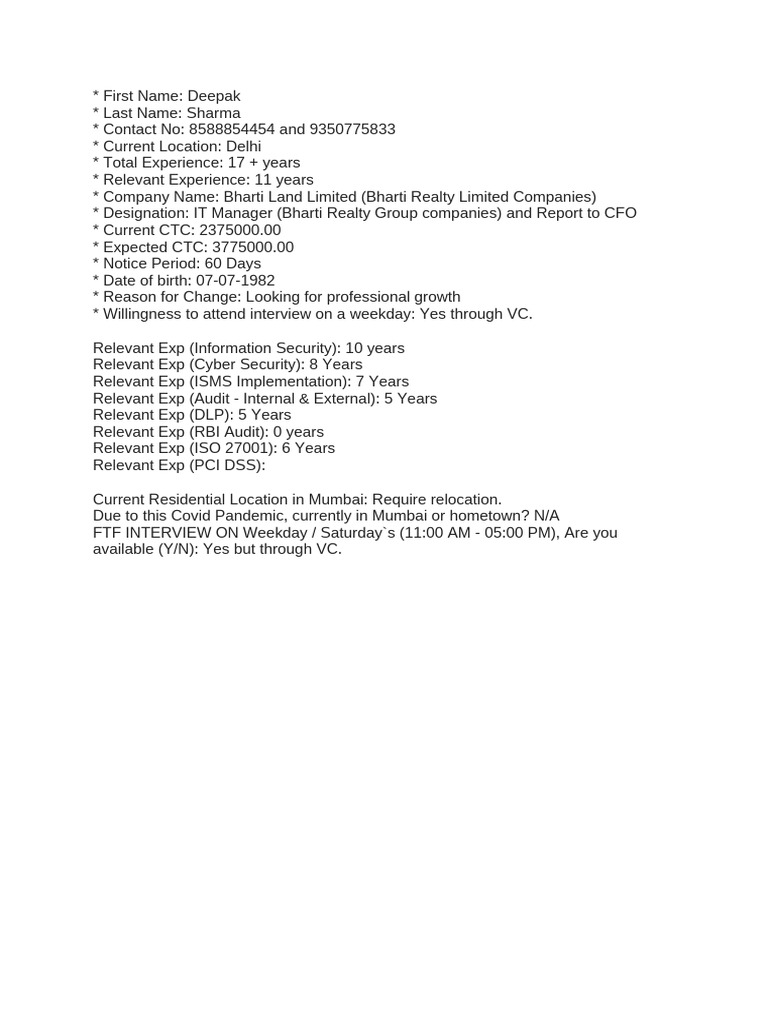 Deepak Sharma Details-150324 | PDF