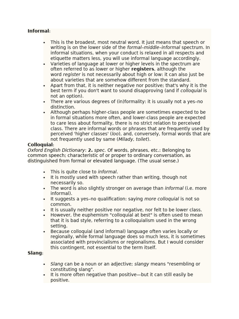 Understanding Language Registers: Informal to Vulgar | PDF | Slang ...