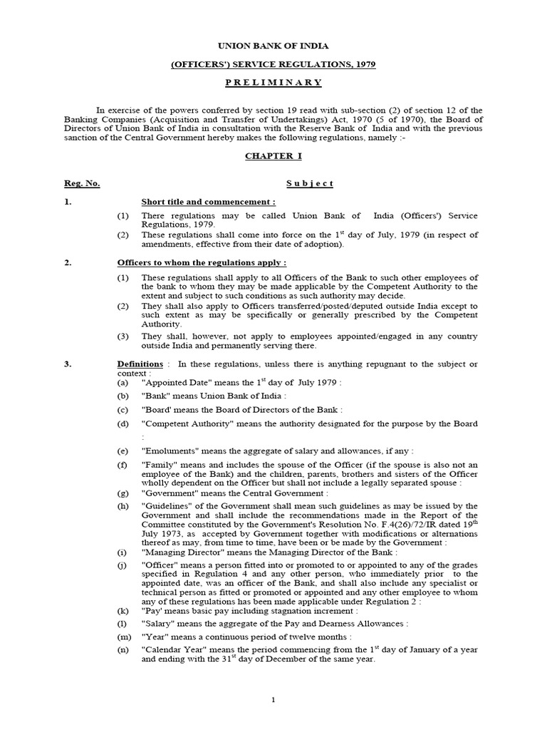 Union Bank Officers' Service Regulations | PDF | Employment | Salary