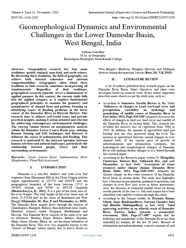 Geomorphological Dynamics and Environmental Challenges in The Lower ...