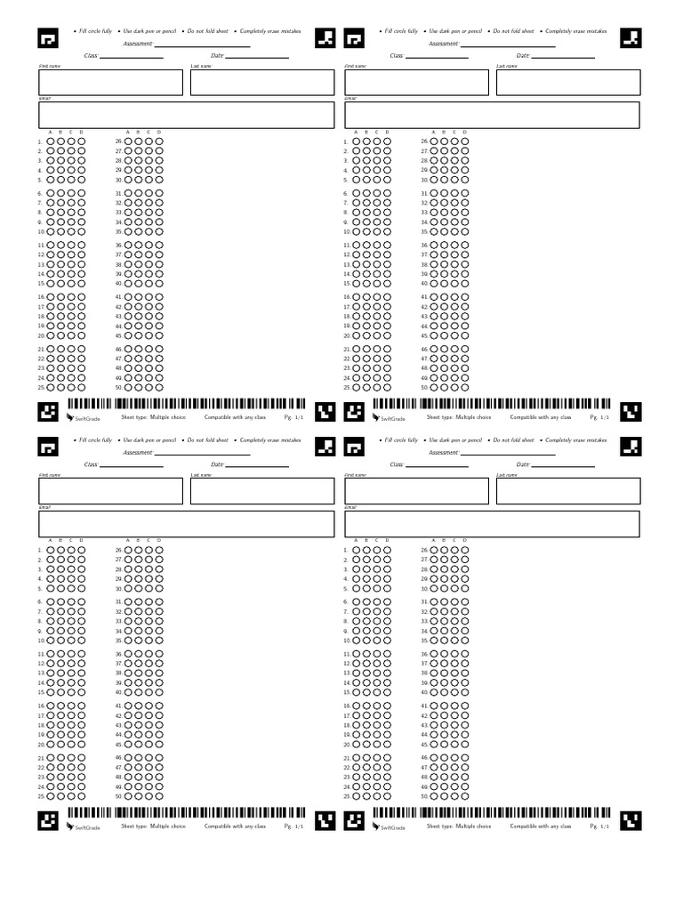 Multiple Choice Assessment Sheet Template | PDF | Writing Implements ...