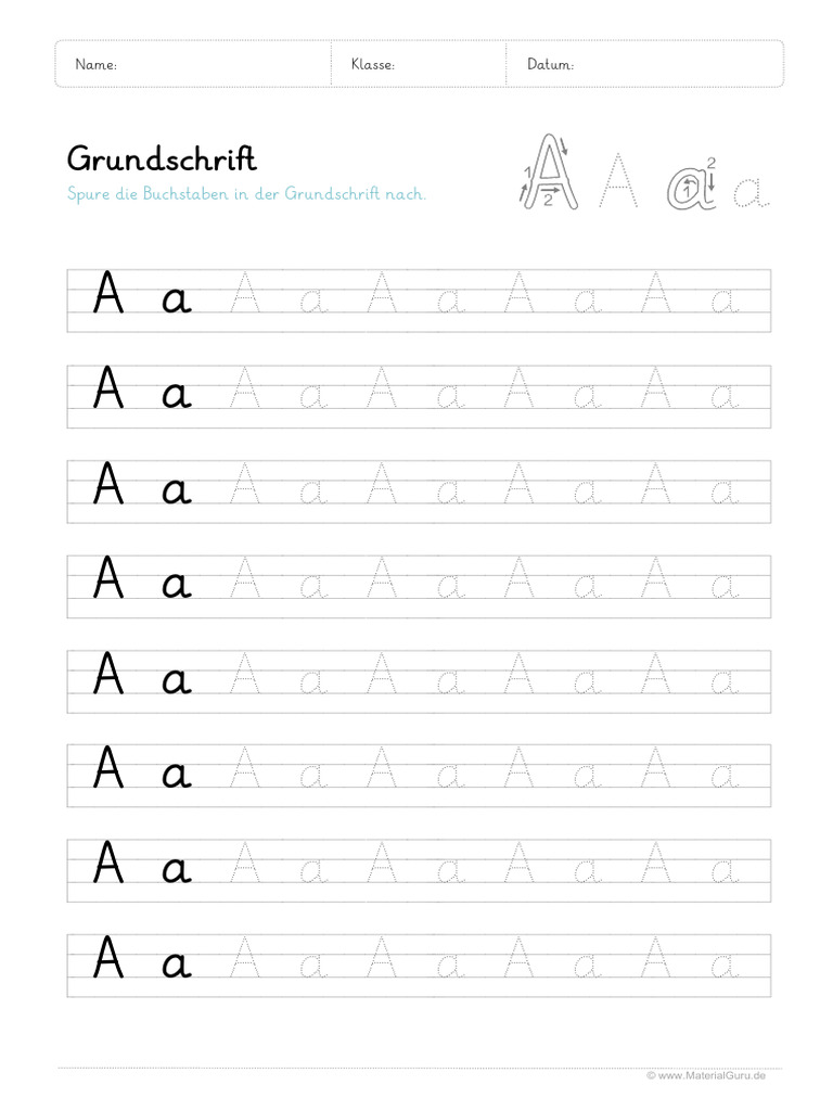 Arbeitsblatt Grundschrift Buchstabe A Linien Gross Klein Buchstabenmix