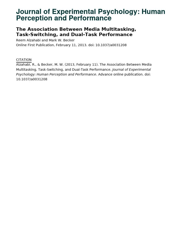 Media Multitasking and Task Performance | PDF | Cognition | Mental ...