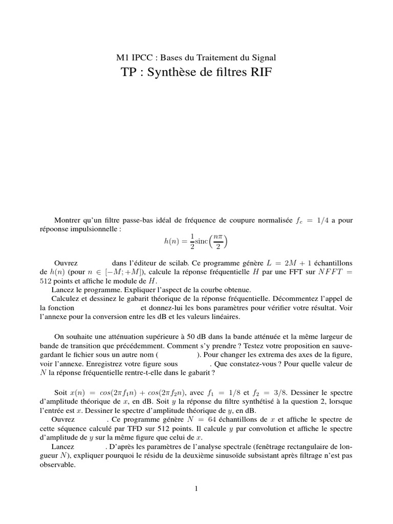 Traitement du Signal : Filtres et Débruitage | PDF | Transformation de ...