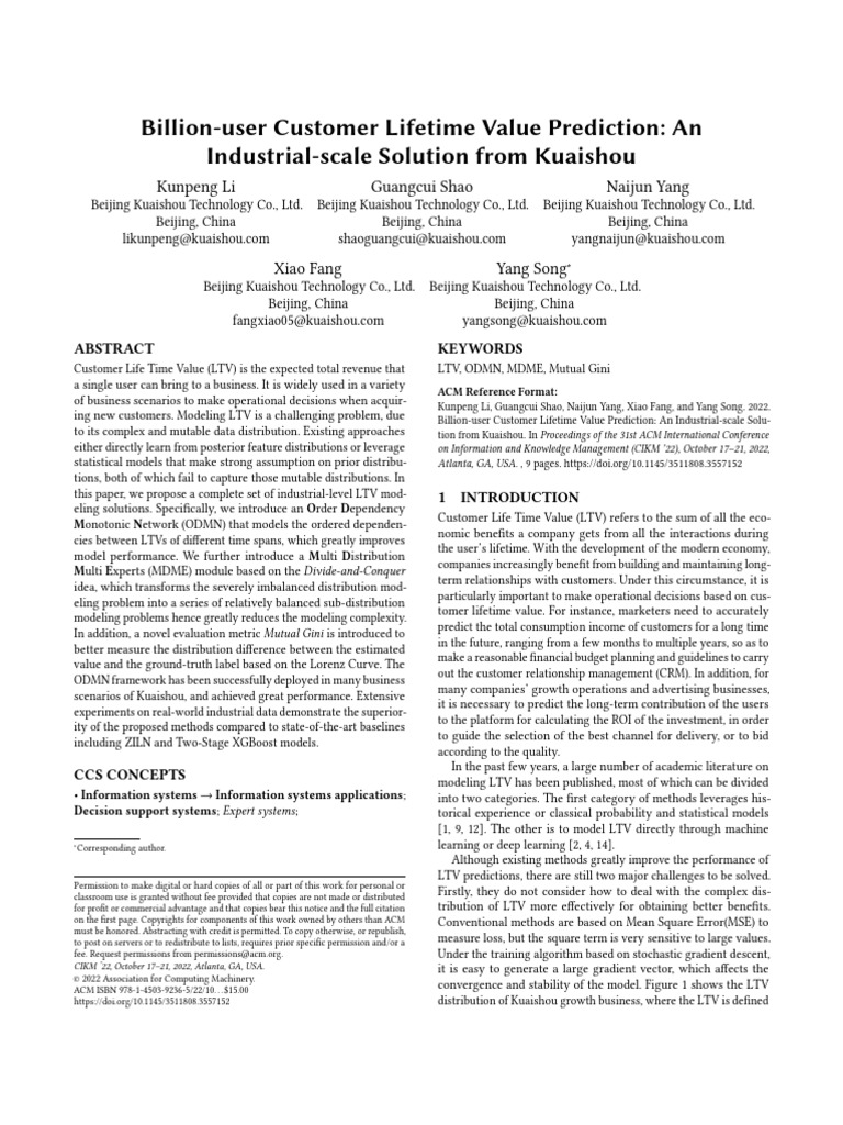 2022-Billion-User Customer Lifetime Value Prediction - An Industrial ...