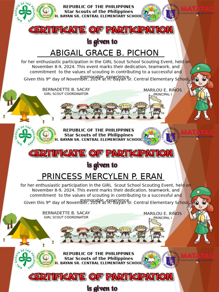 GSP CERTIFICATE - PPTX GIRLSCOUT | PDF | Scouting | Youth Movements