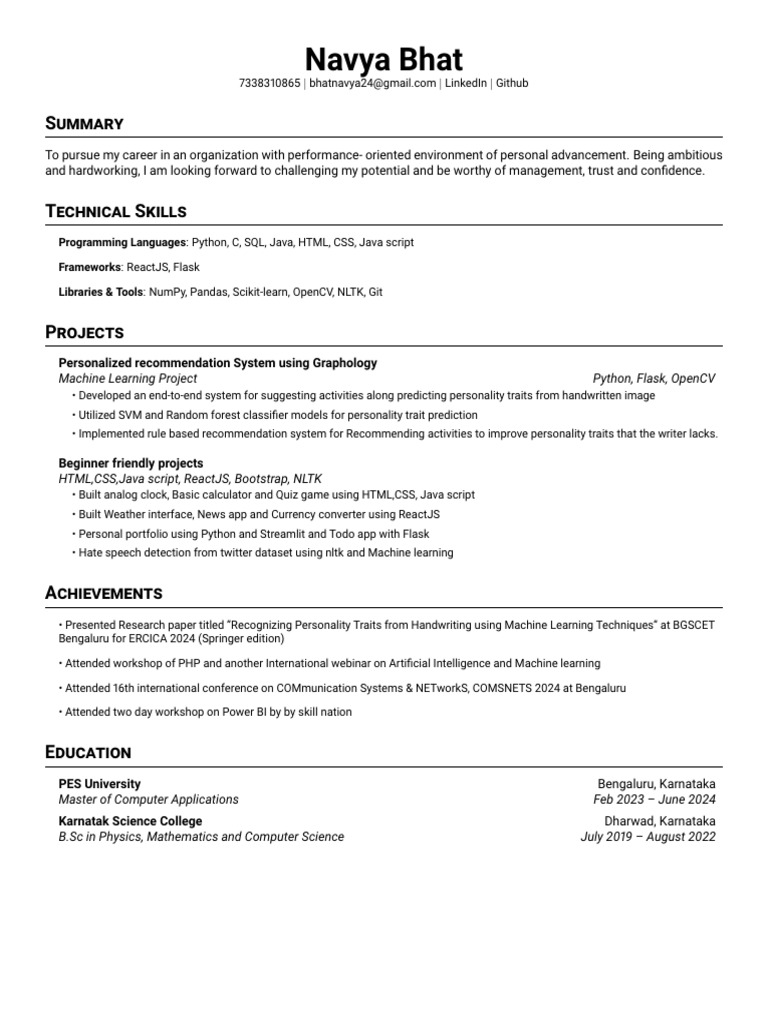 Navya bhat resume 1 2 pdf machine learning python