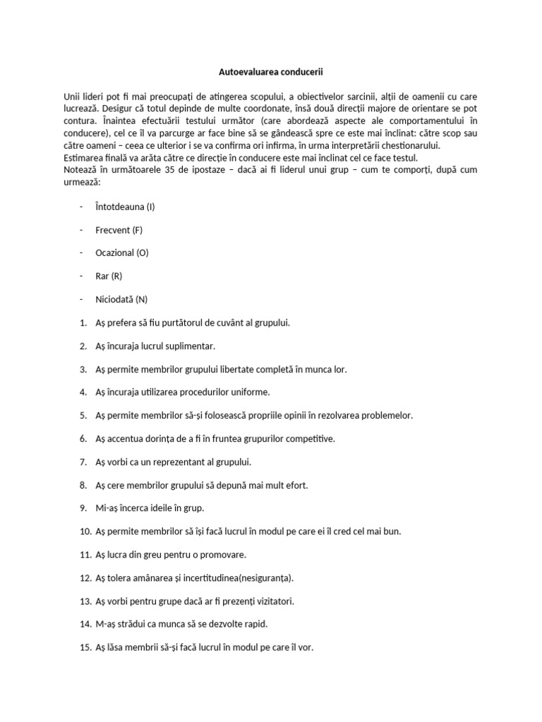Autoevaluarea Conducerii | PDF