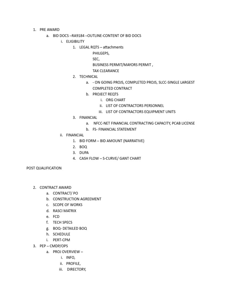 Pre Award - Summary | PDF