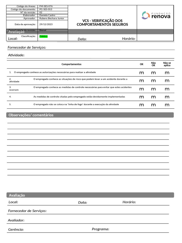FM-SES-076 - Verificação Do Comportamento Seguro | PDF